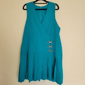 Vintage Teal dress with pleated skirt and silver buckles size 16